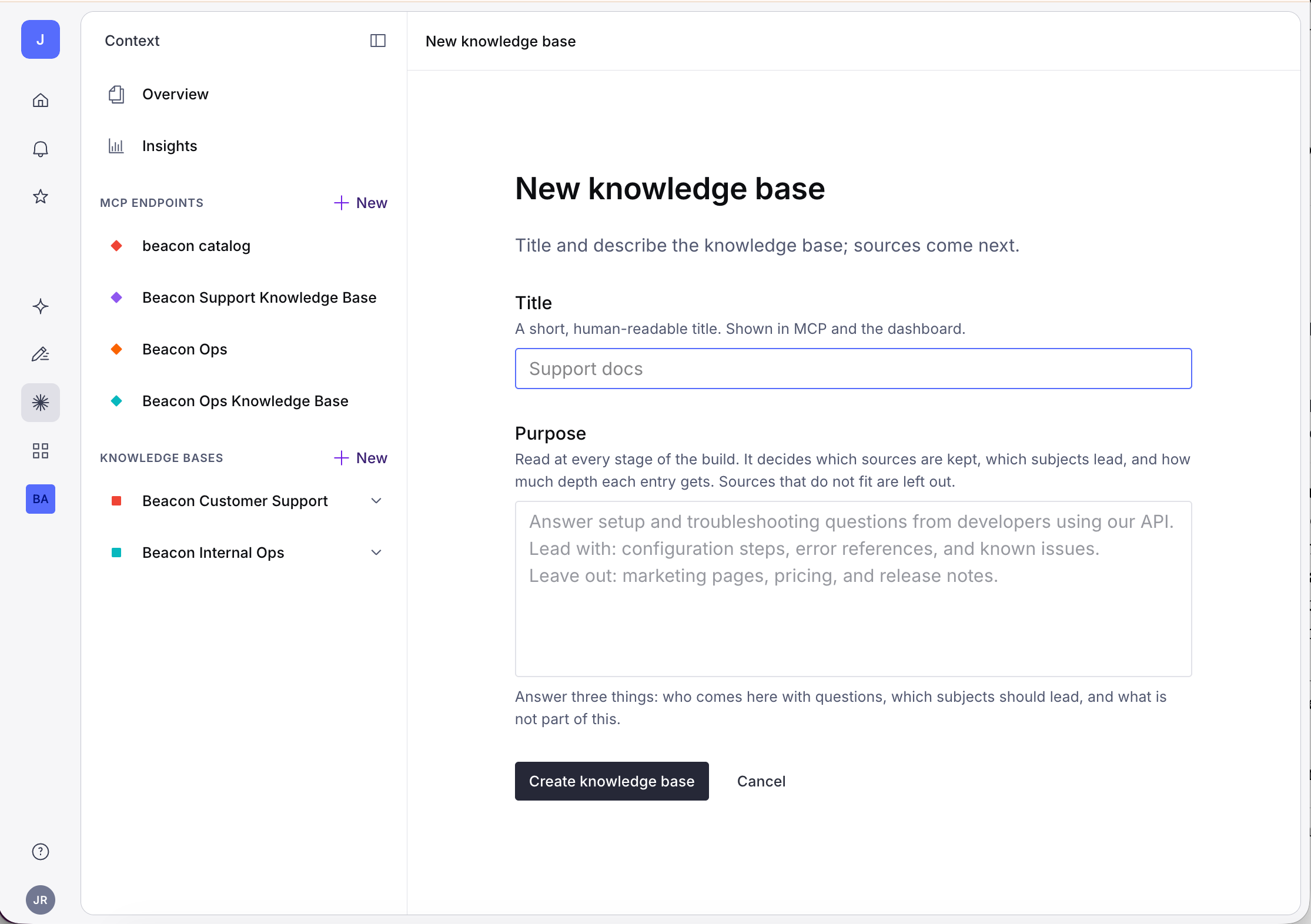 New Knowledge Base setup
