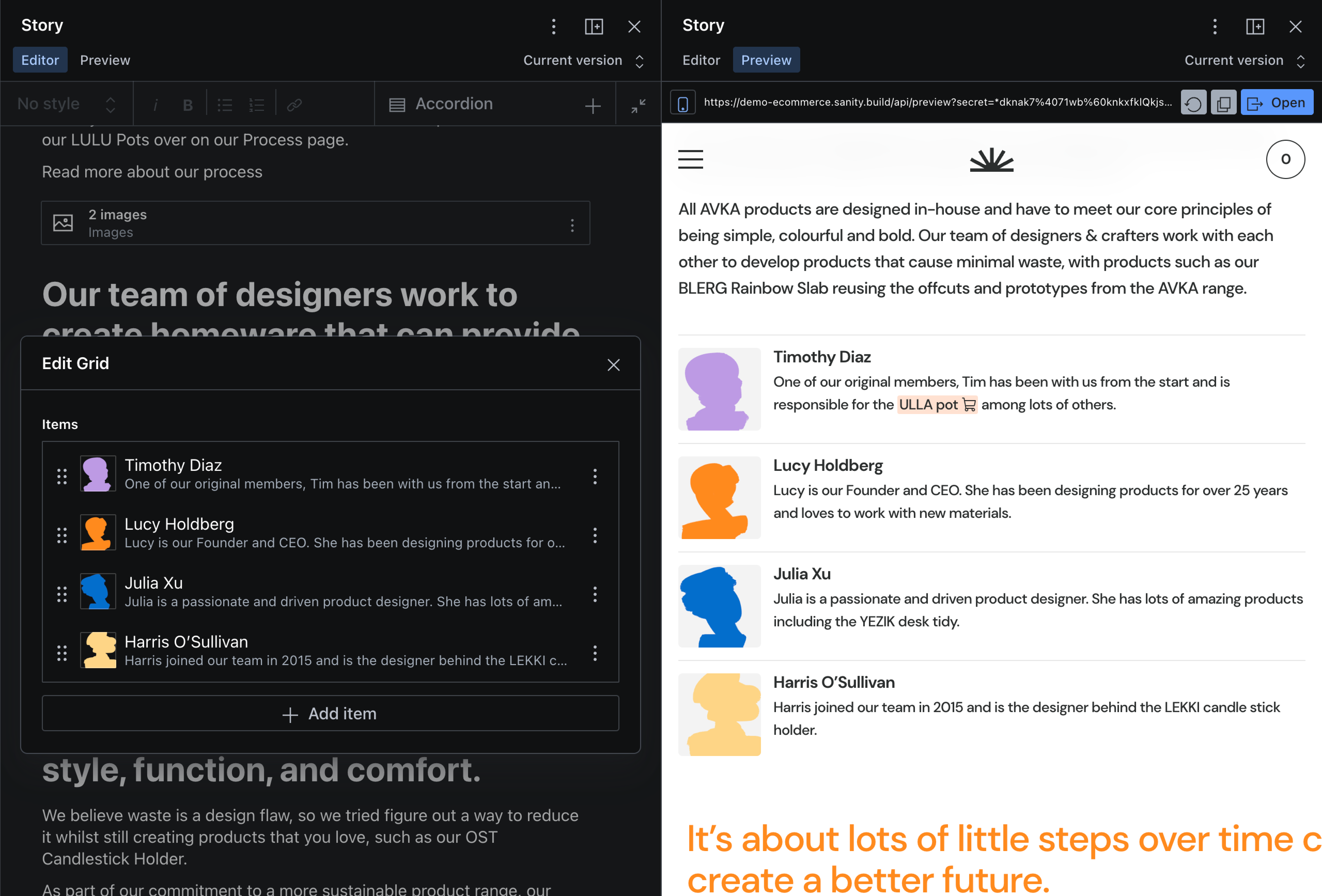 Portable text block, a Sanity Studio feature
