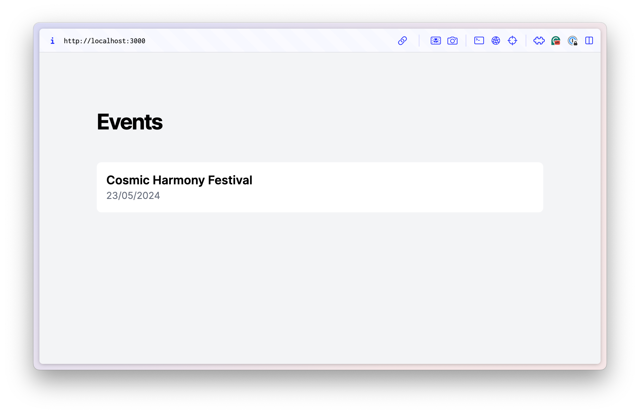 Events home page showing content from Sanity