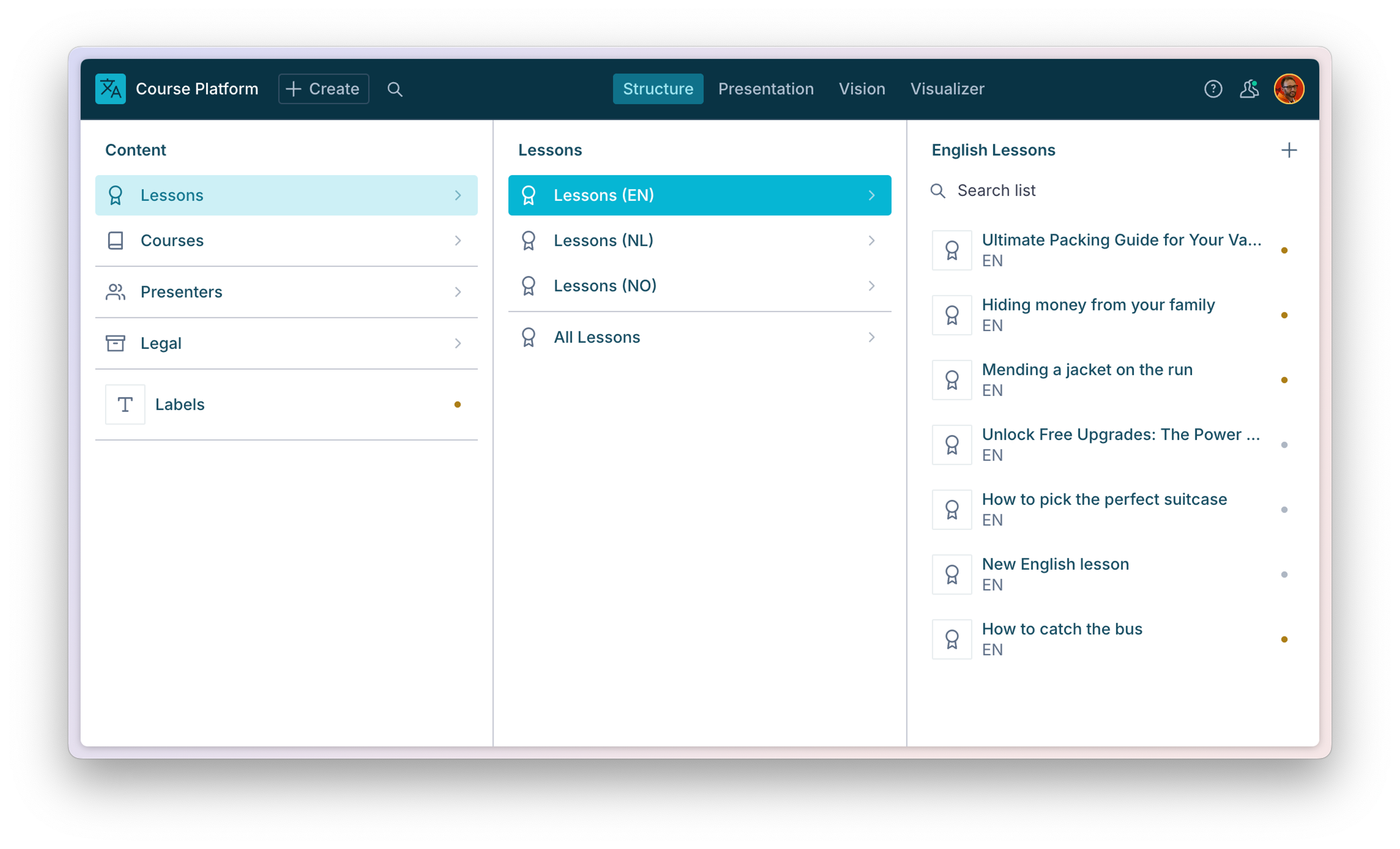 Customized structure tool screenshot