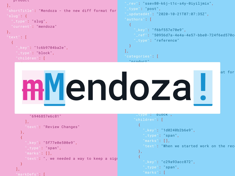 poster: File diff showing changes to the word "Mendoza" with comparative code references behind.