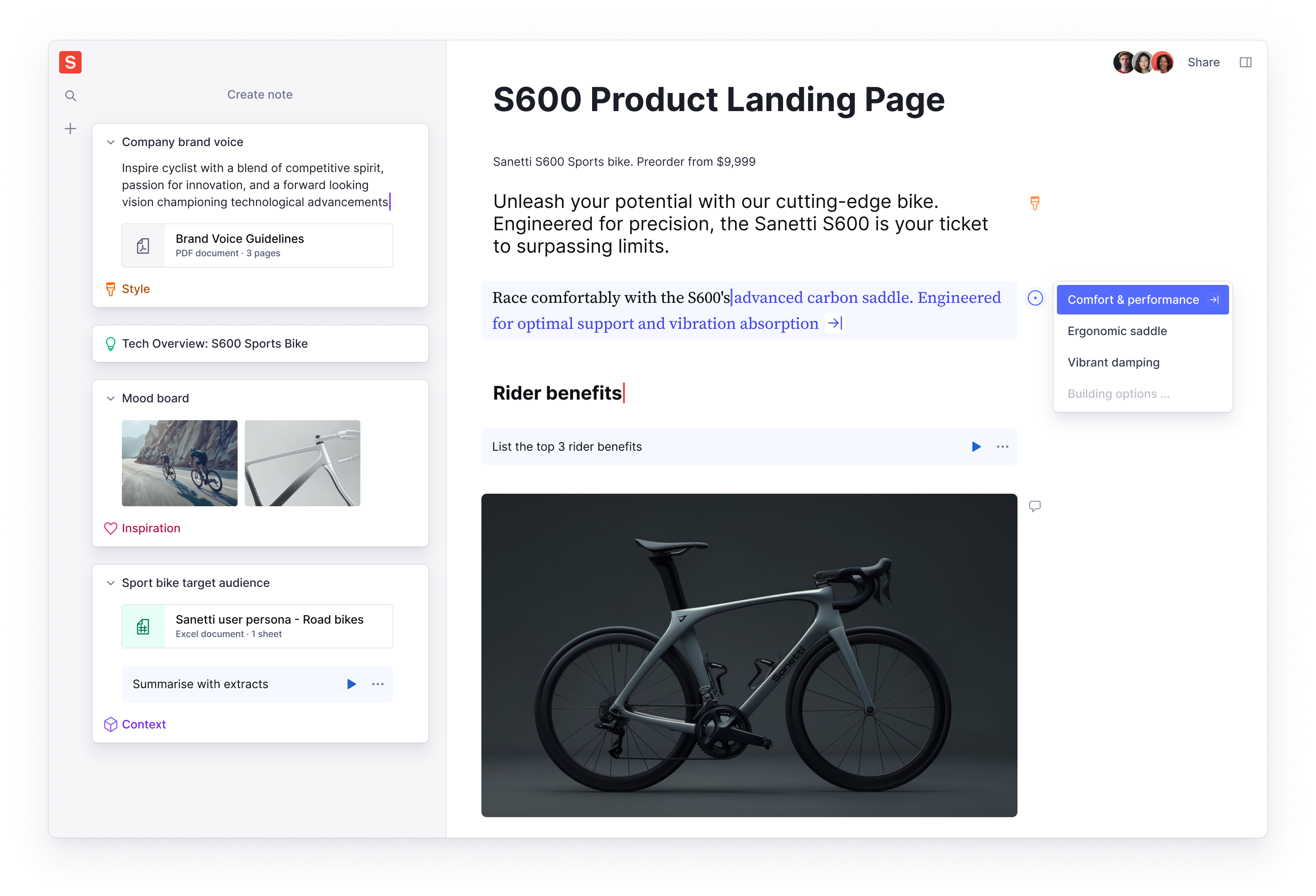 Sanity Canvas interface showing the editing of a product landing page