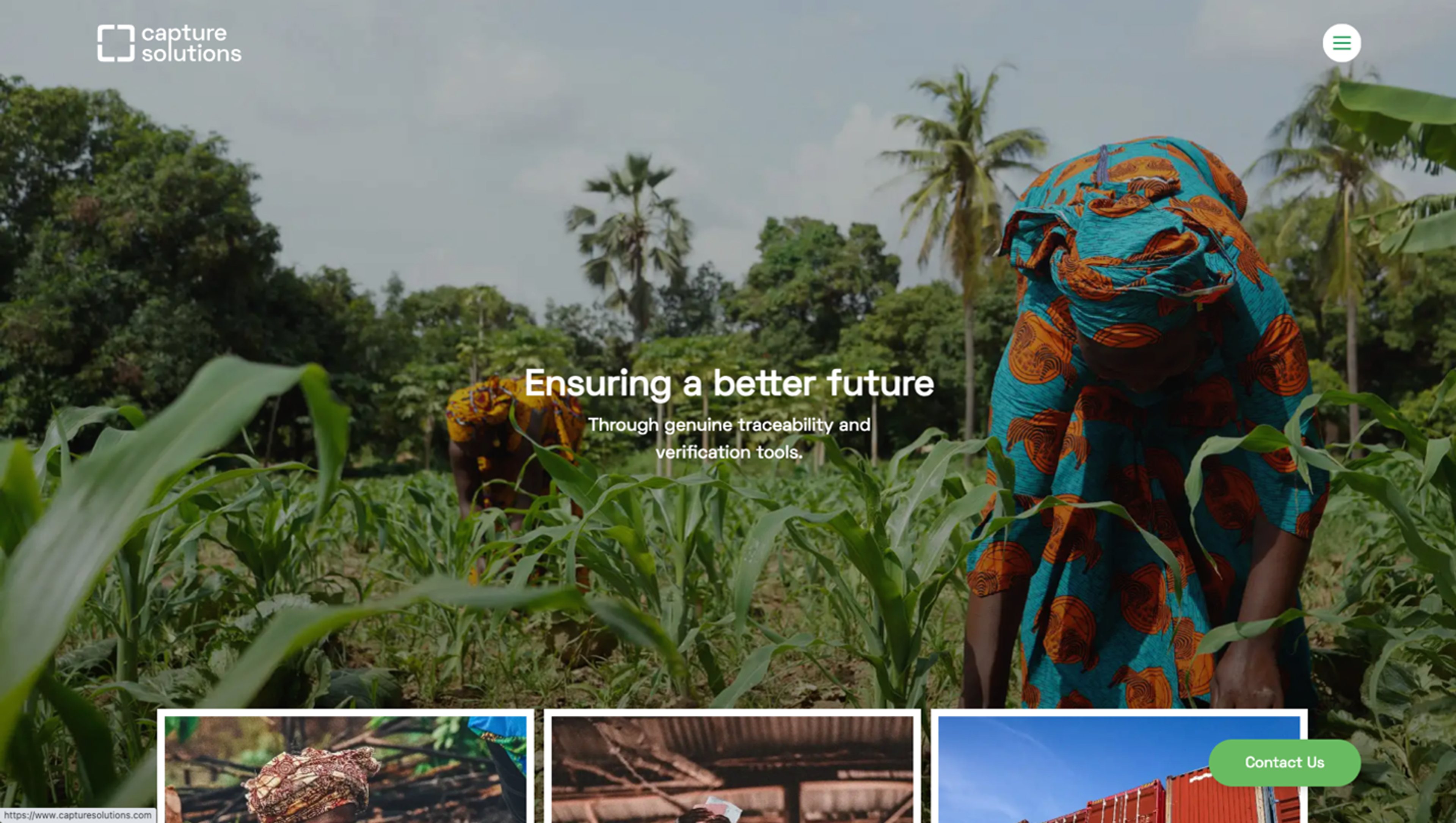 a website for capture solutions shows a woman working in a field