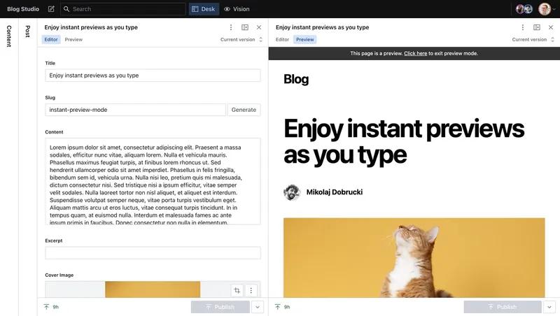 A screenshot of Sanity Studio