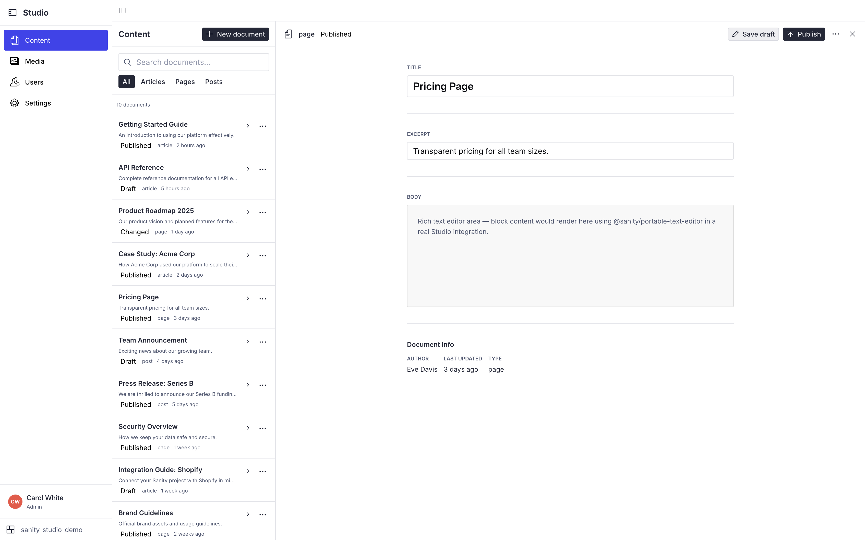 A screenshot of an interface created with Sanity UI from Claude Sonnet 4.6 with linting and code chunk assistance.