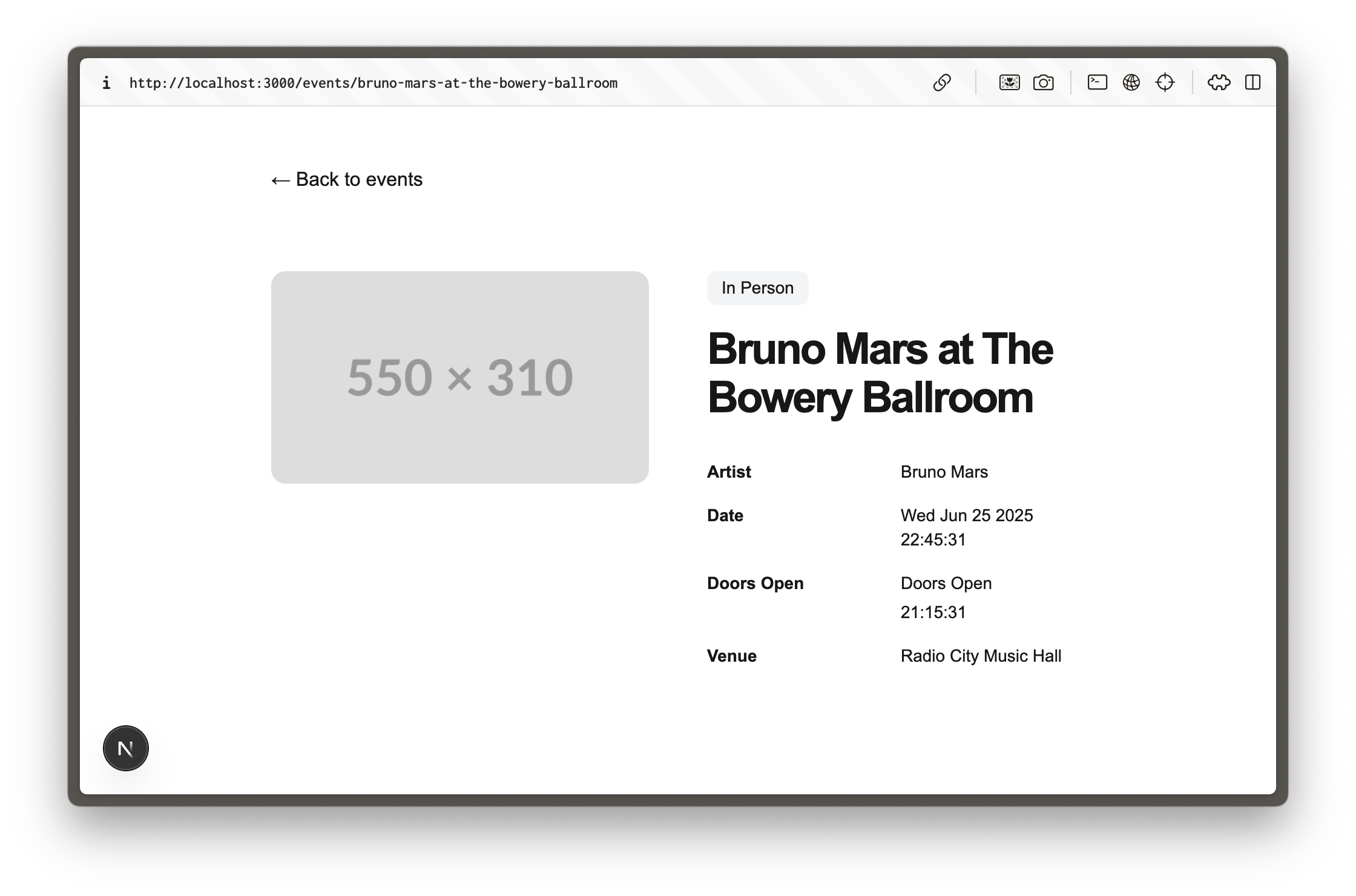 A single event page