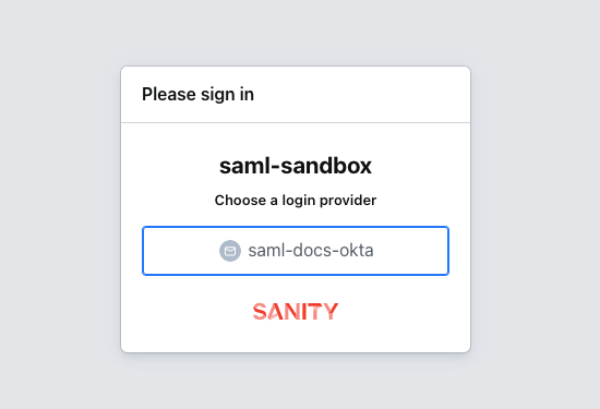 Shows login box with SAML SSO as only option