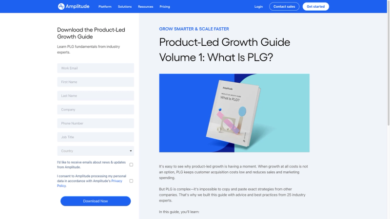 Amplitude website page - what is product led growth