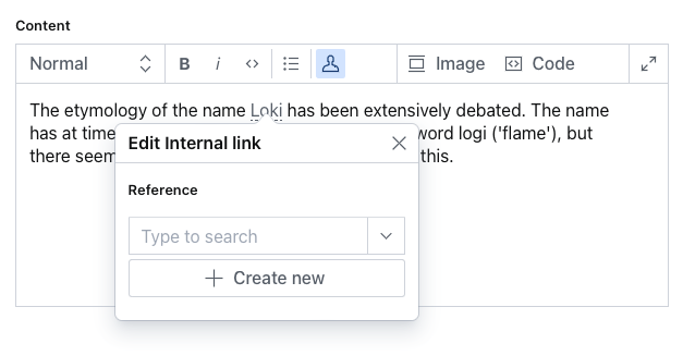 The editor with a custom user icon for the internal link annotation
