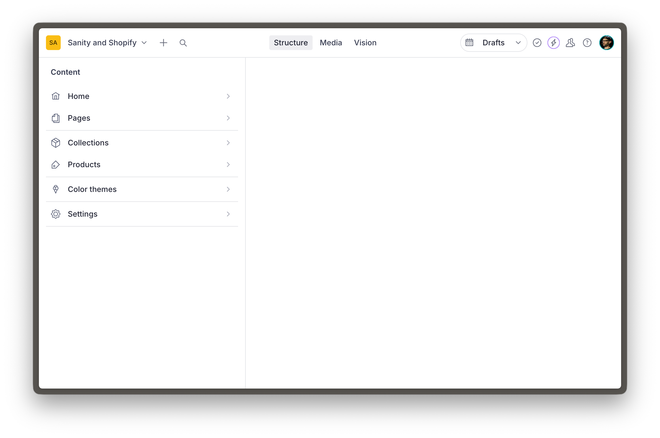 Sanity Studio using the Shopify starter template