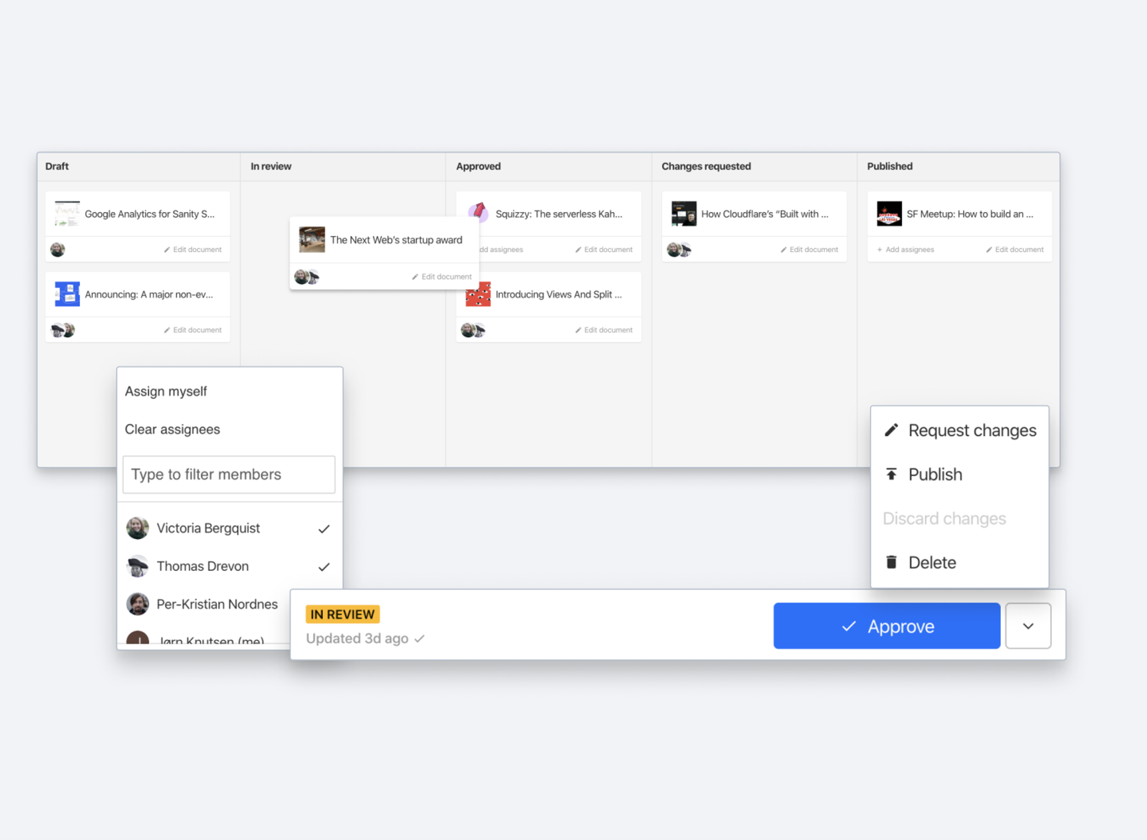 A collage showing the different document actions features