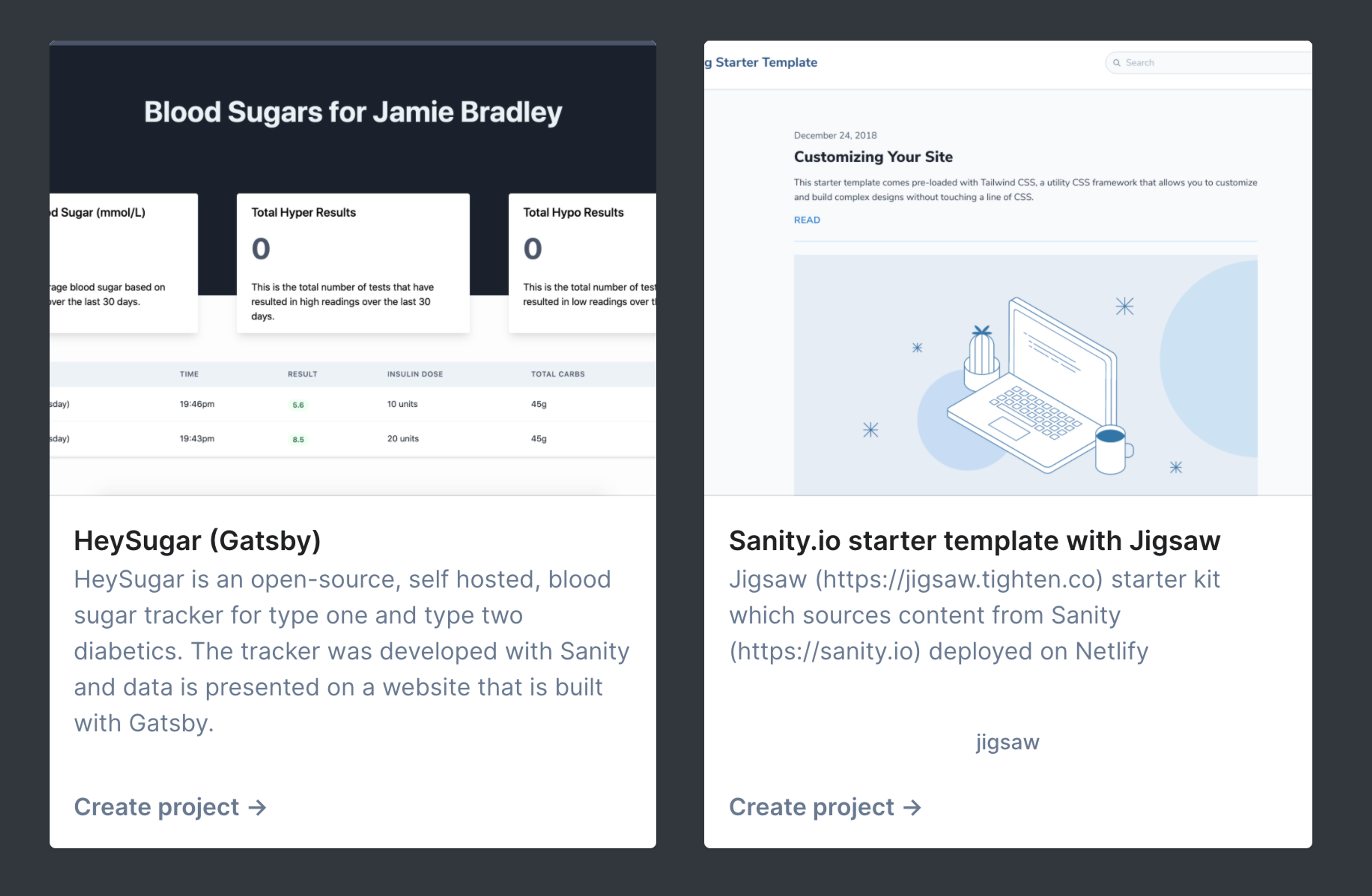 Community Starters on sanity.io/create