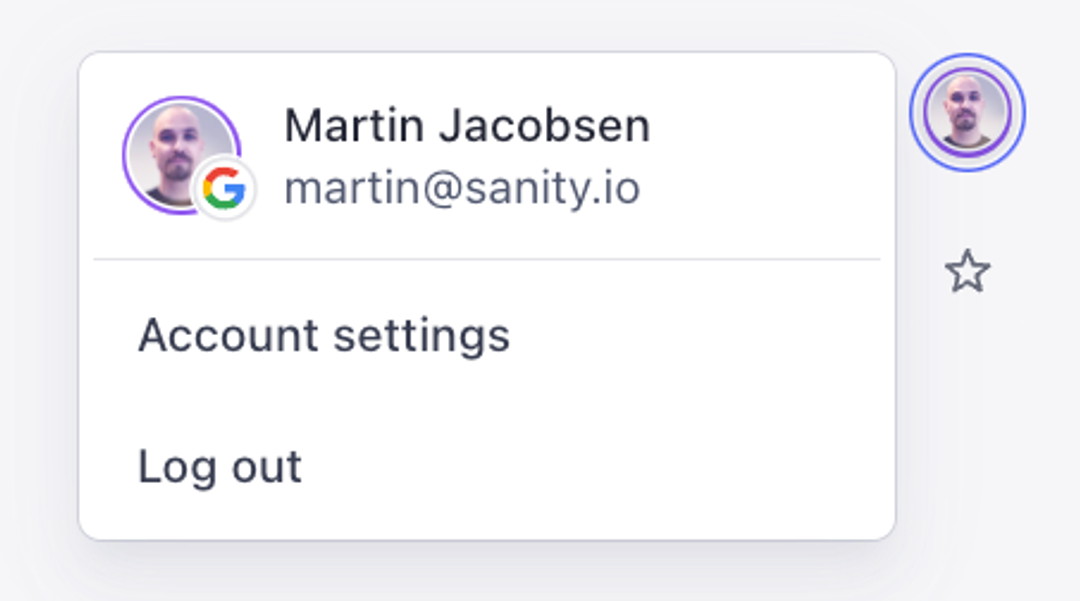 Shows the account settings popover with a publically displayed email that no one in their right mind would ever abuse