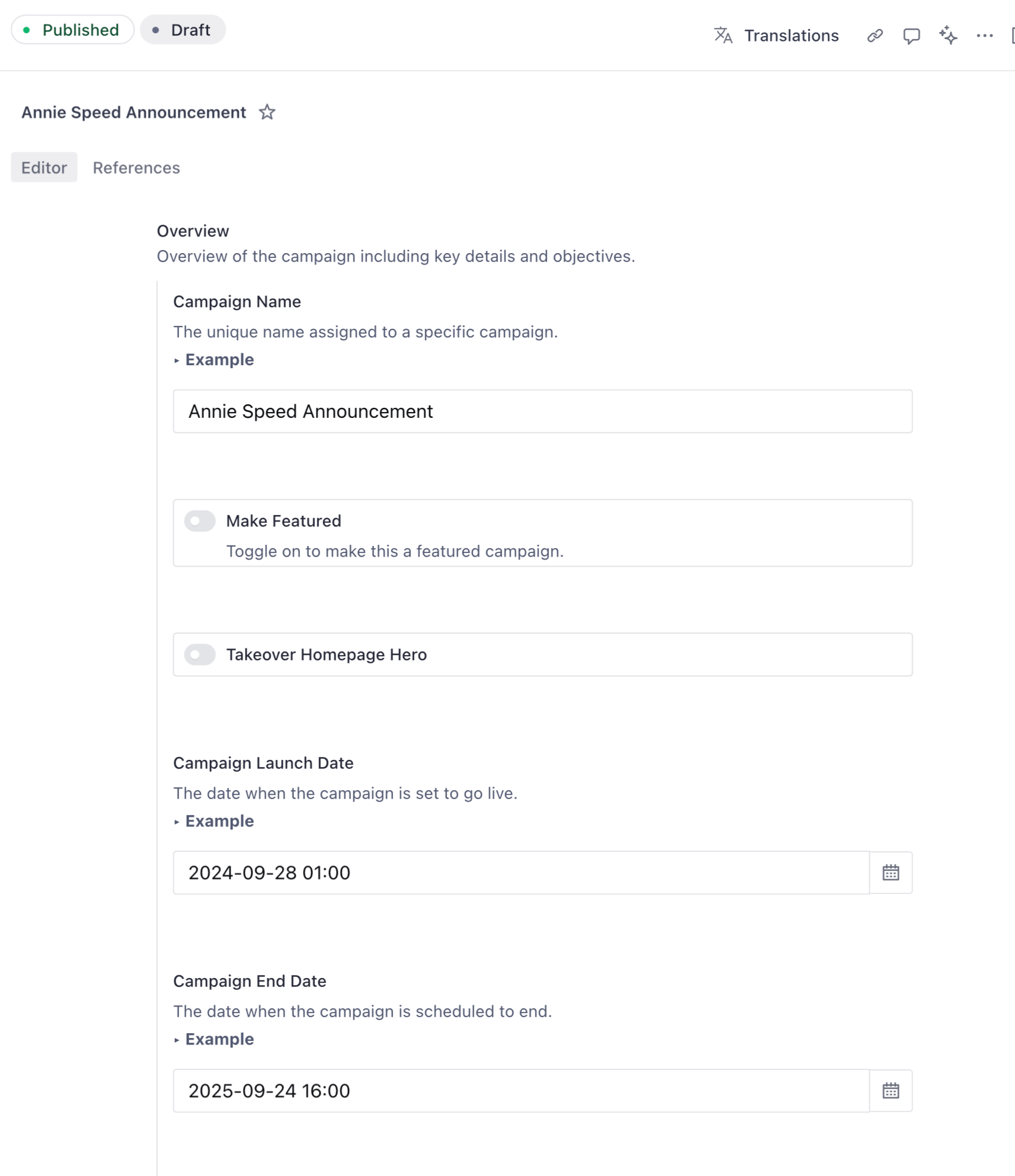 Document with campaign data