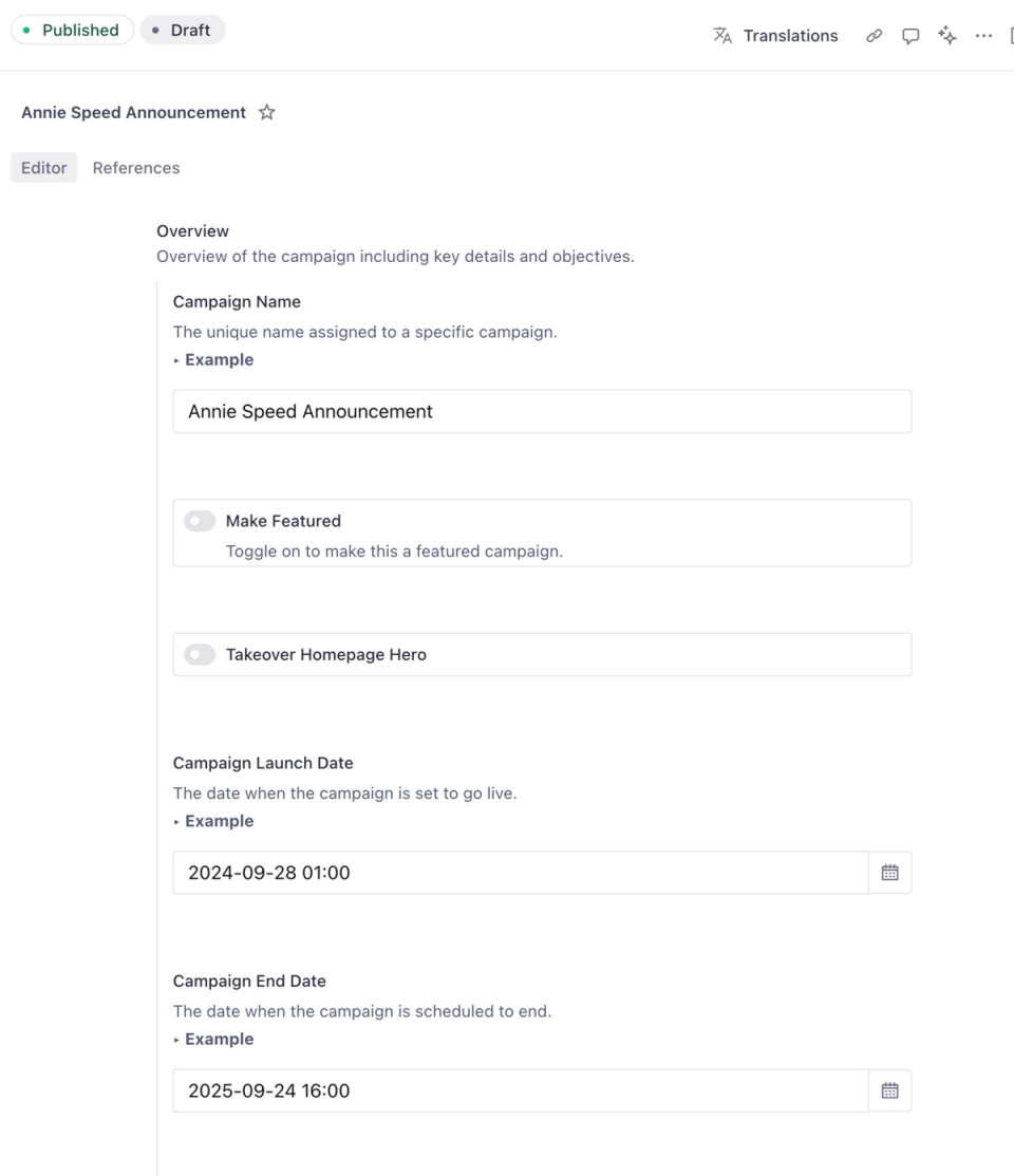 Document with campaign data Document with campaign data
