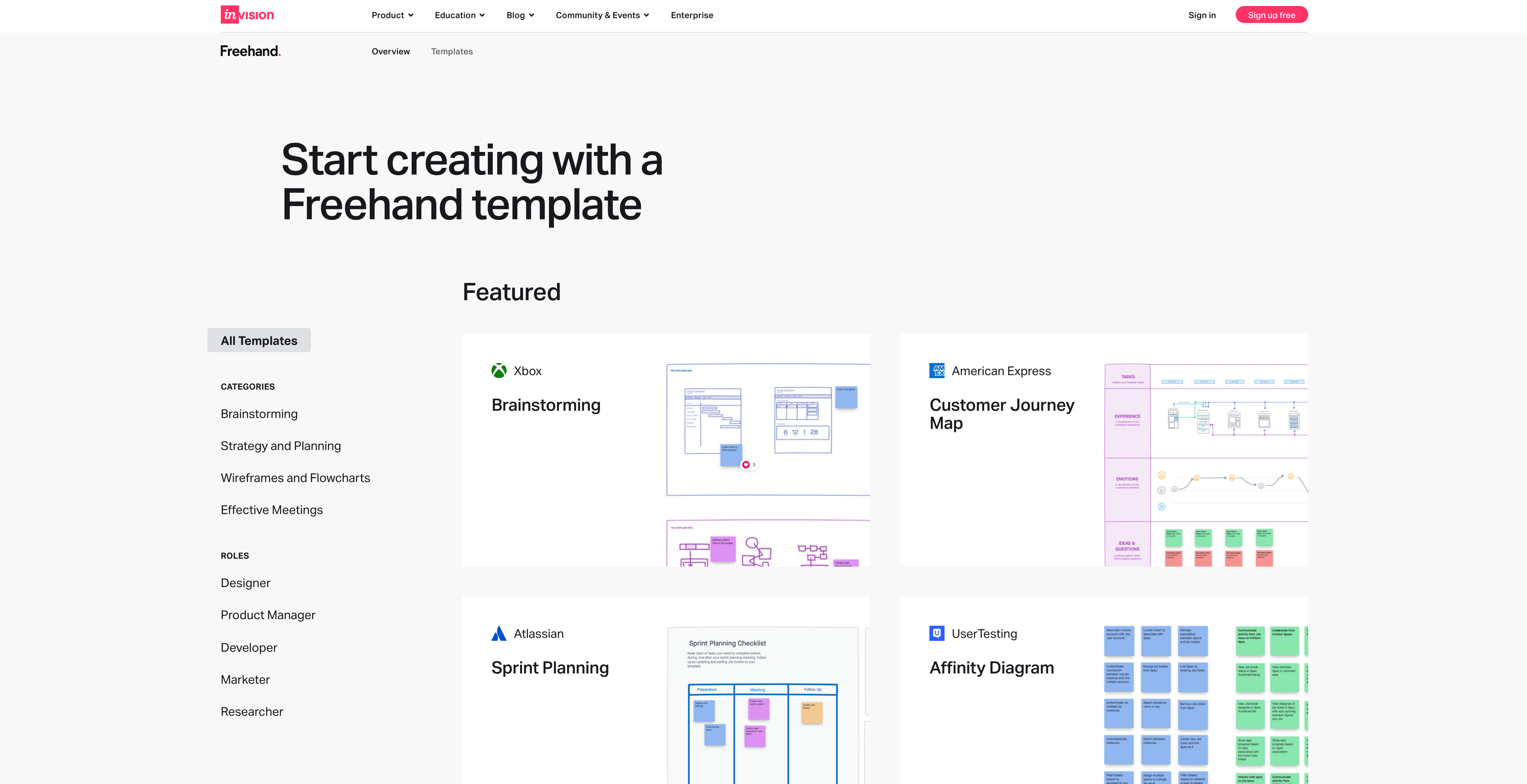 InVision's Freehand template page