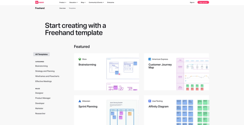InVision's Freehand template page