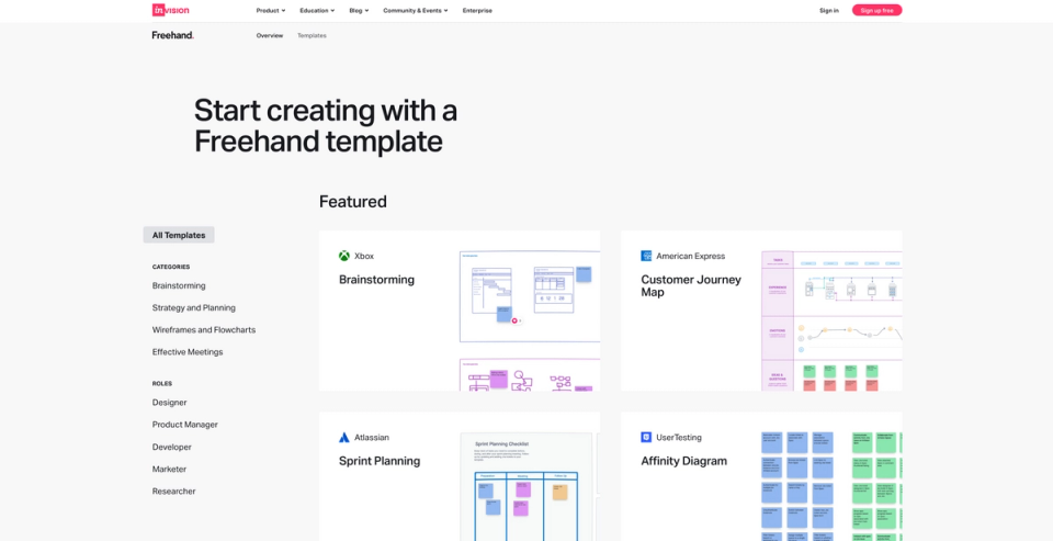 InVision's Freehand template page InVision's Freehand template page
