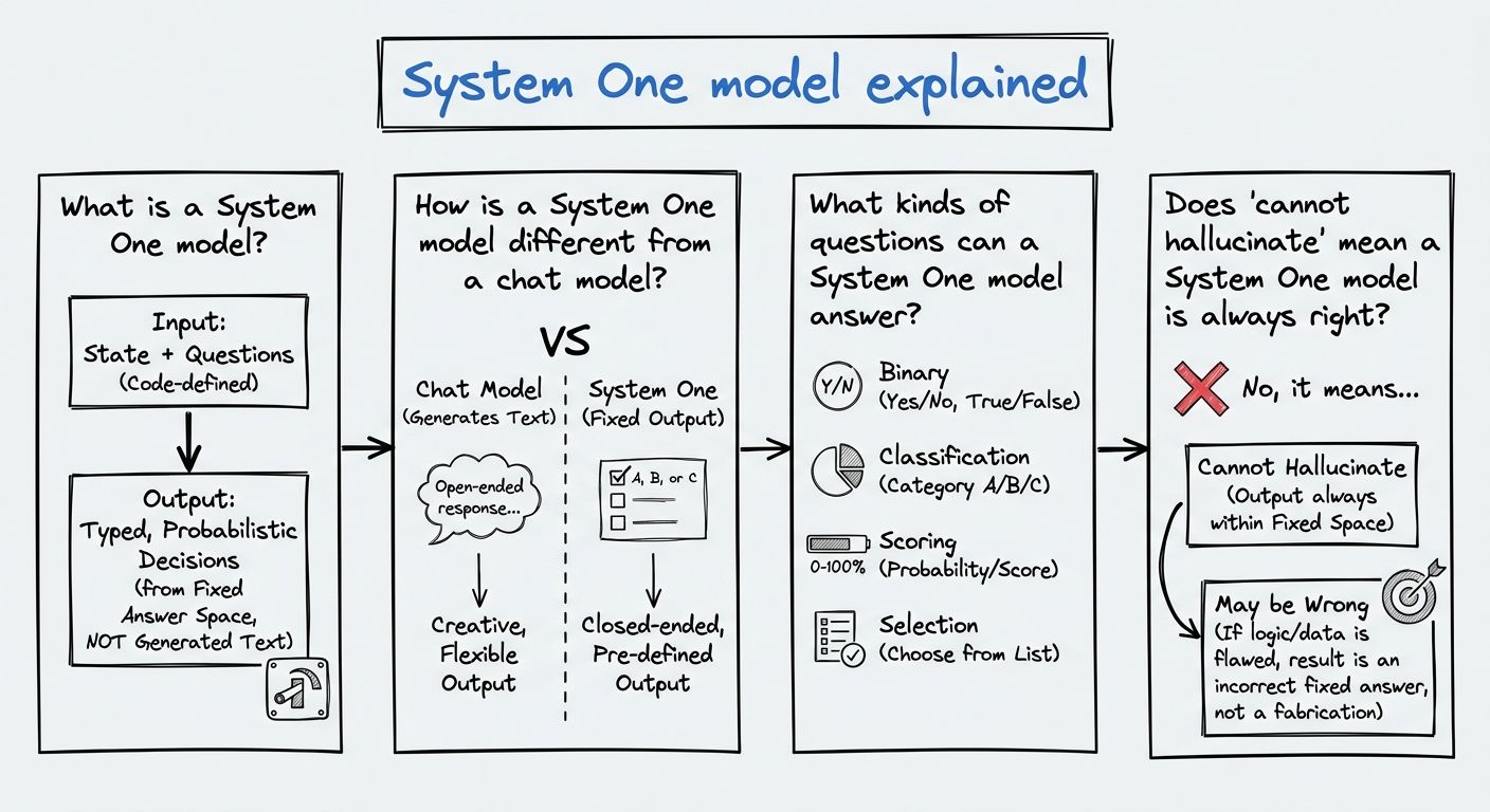 A diagram explaining System One model in terms of related concepts.