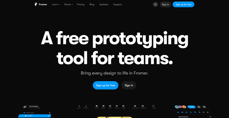 homepage of Framer.com