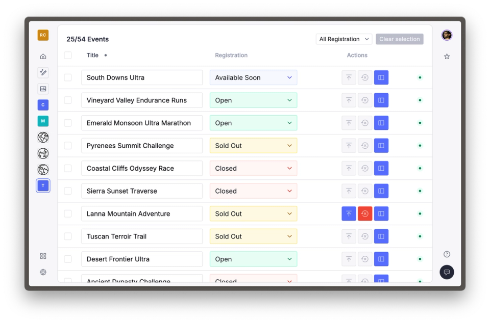 Table view of events in an editable CMS Table view of events in an editable CMS