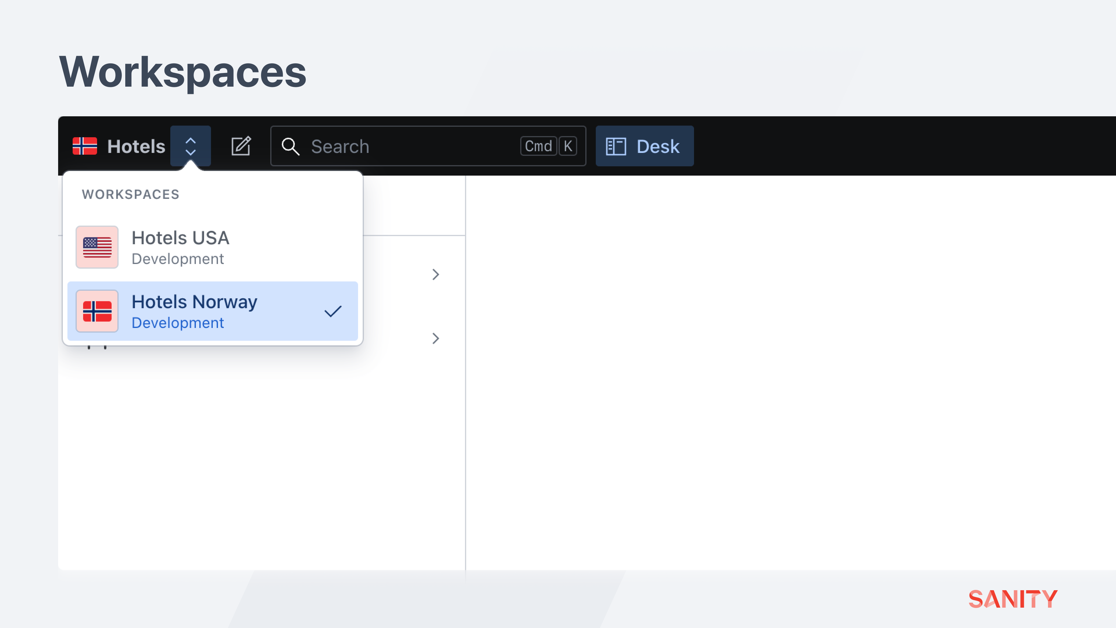 This “workspaces” menu has been additionally configured with a custom icon component and a dynamic subtitle key.