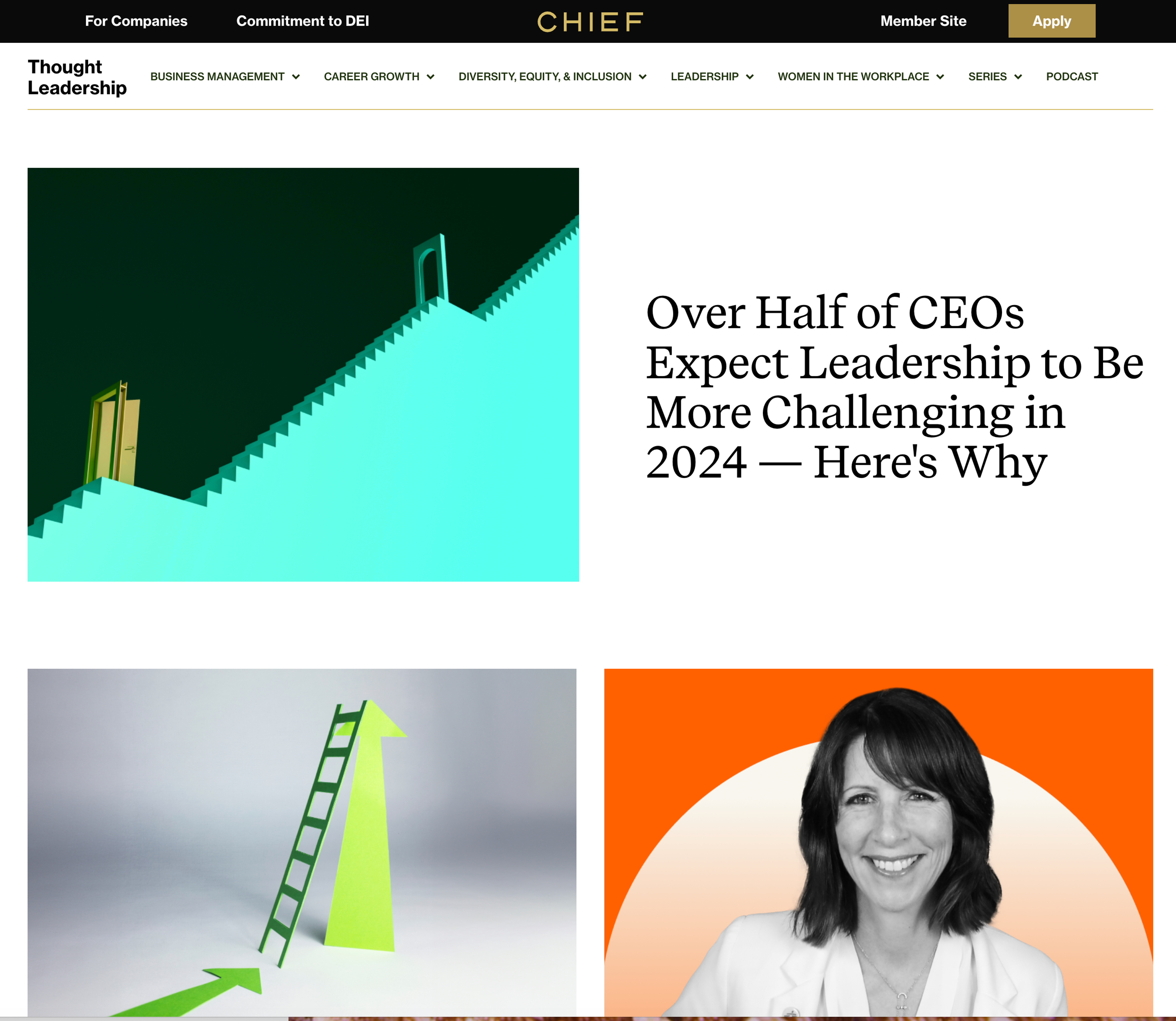 a website called chief shows a woman on the homepage