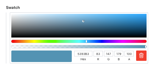 Color picker field in Sanity Studio showing a selected swatch.