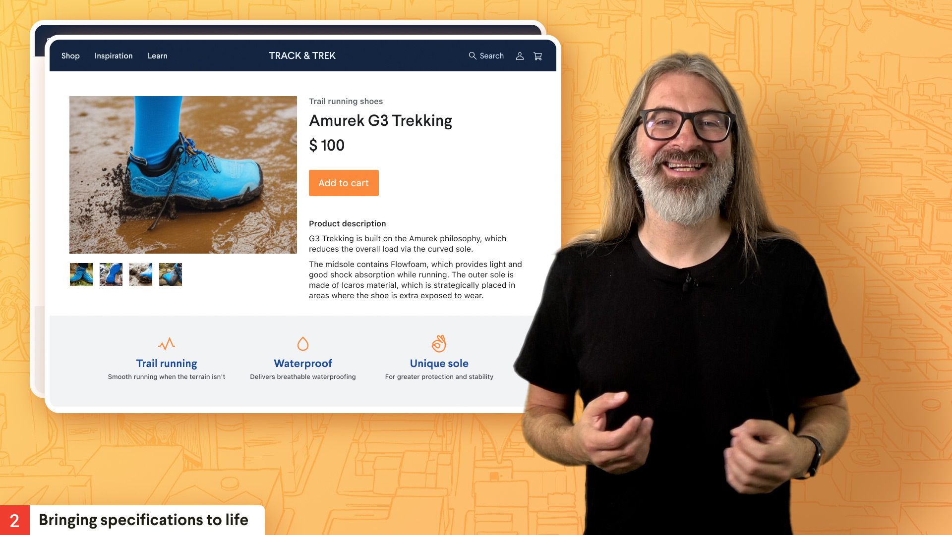 Simen Svale shows a product page for running shoes. 