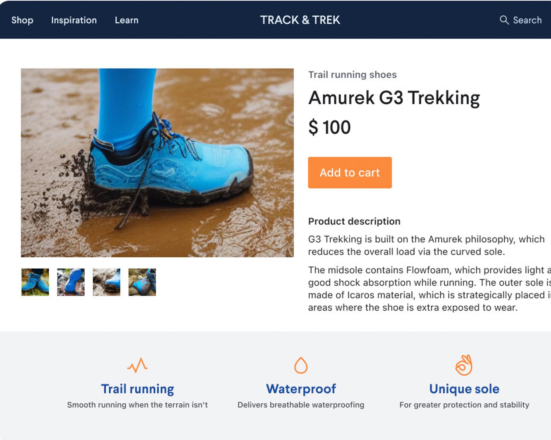 Simen Svale shows a product page for running shoes.