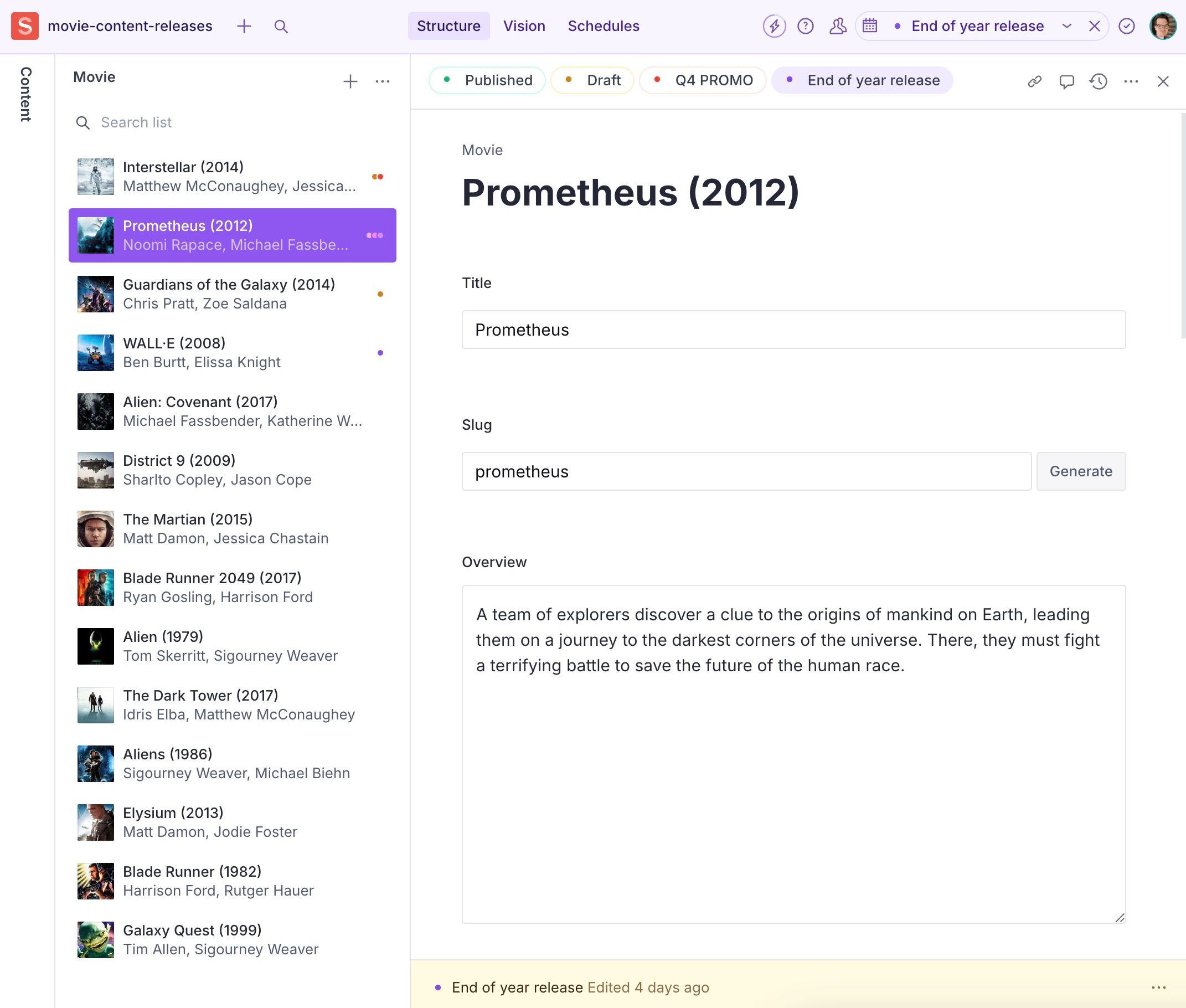 content releases document screen