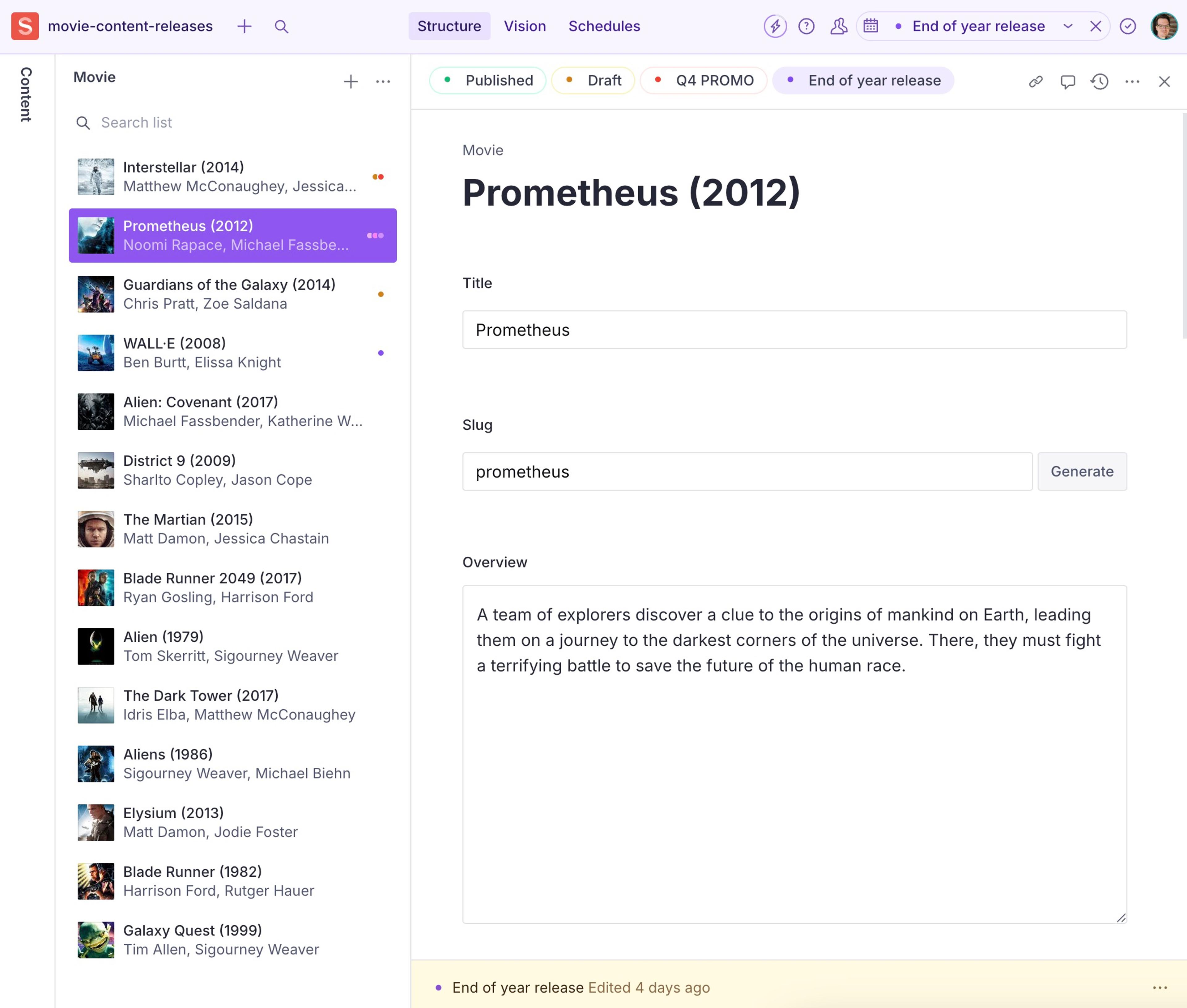 content releases document screen