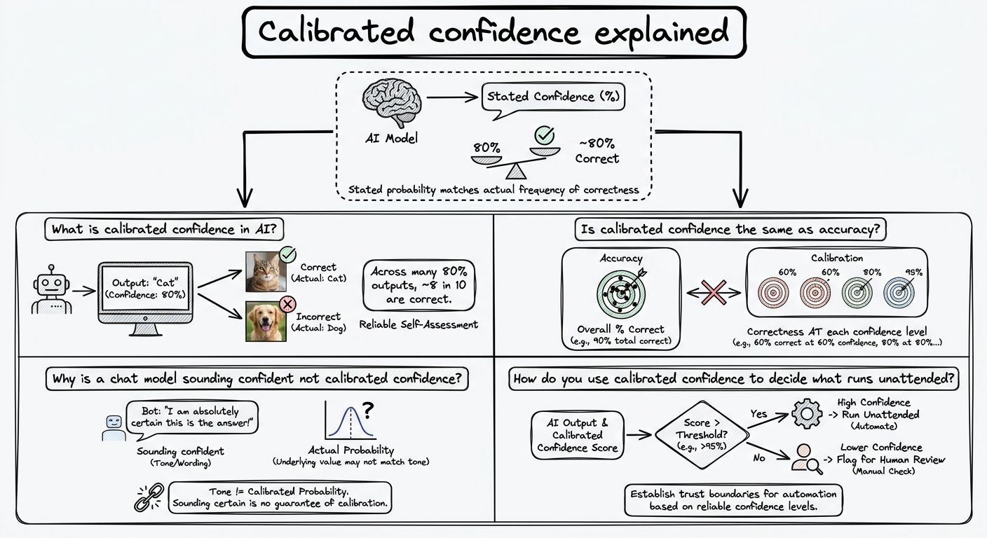 A diagram explaining Calibrated confidence in terms of related concepts.