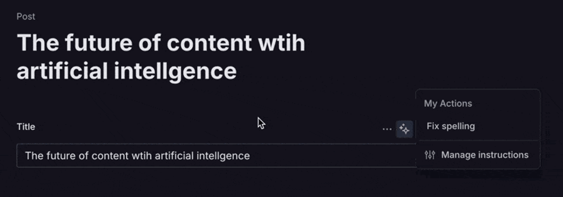 Animated gif of a user running the fix spelling field action