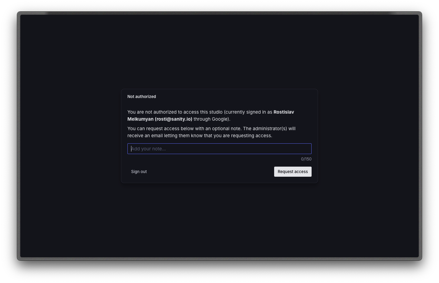 Shows the "request access"-page