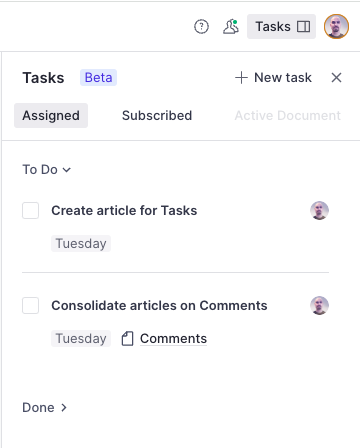 Shows the tasks inbox in Sanity Studio