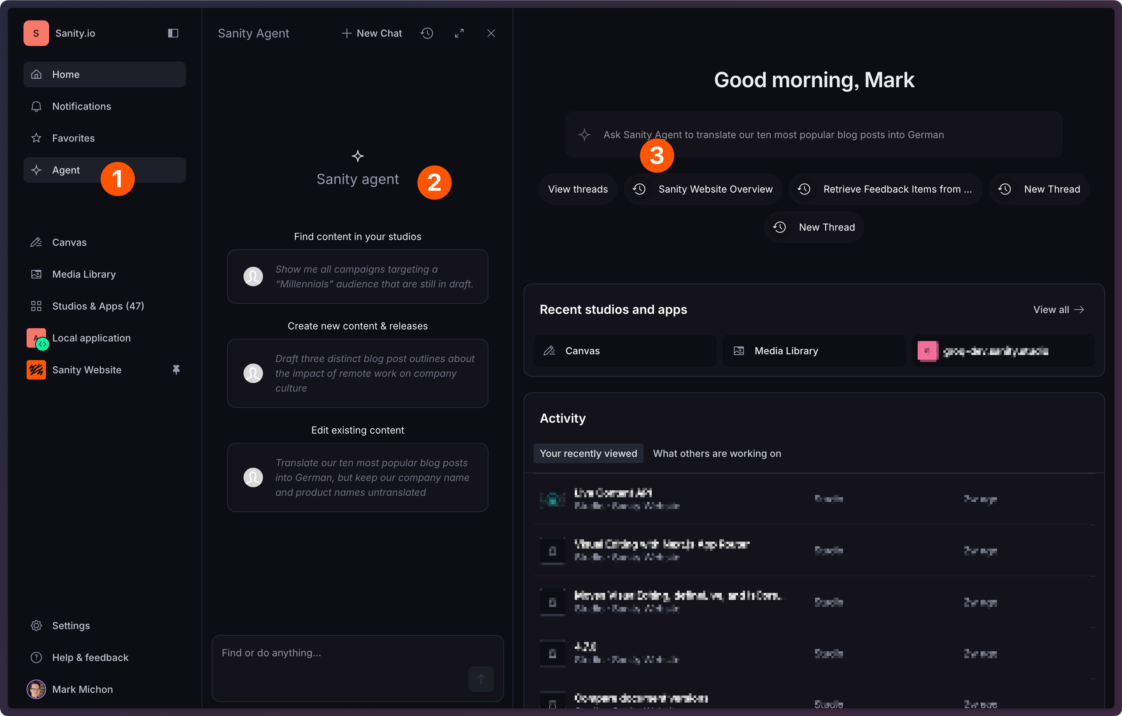 a screenshot of the sanity agent dashboard