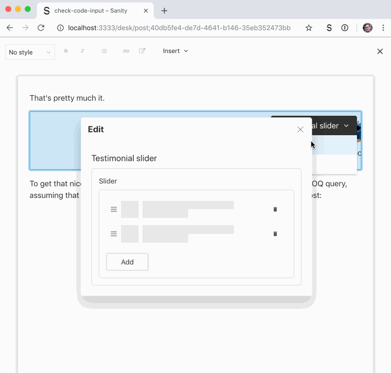 Example of the editing interface Example of the editing interface