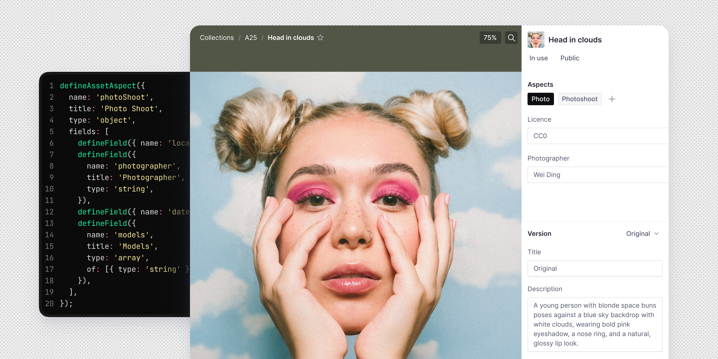 a screenshot of a woman 's face with a caption that says head in clouds