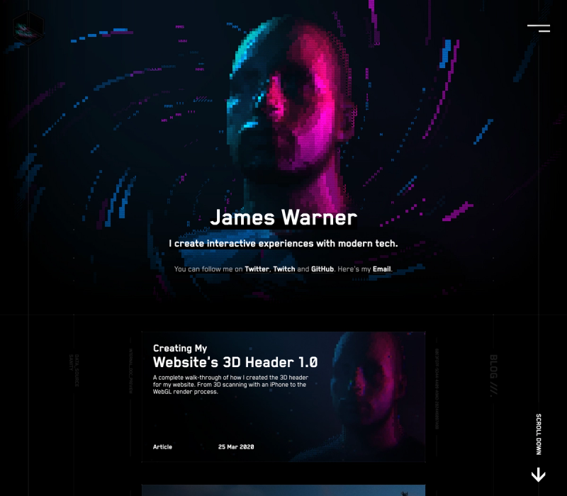 The animated frontpage of James Warner’s website