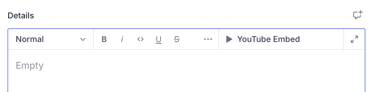The Portable Text Editor showing the YouTube Embed object
