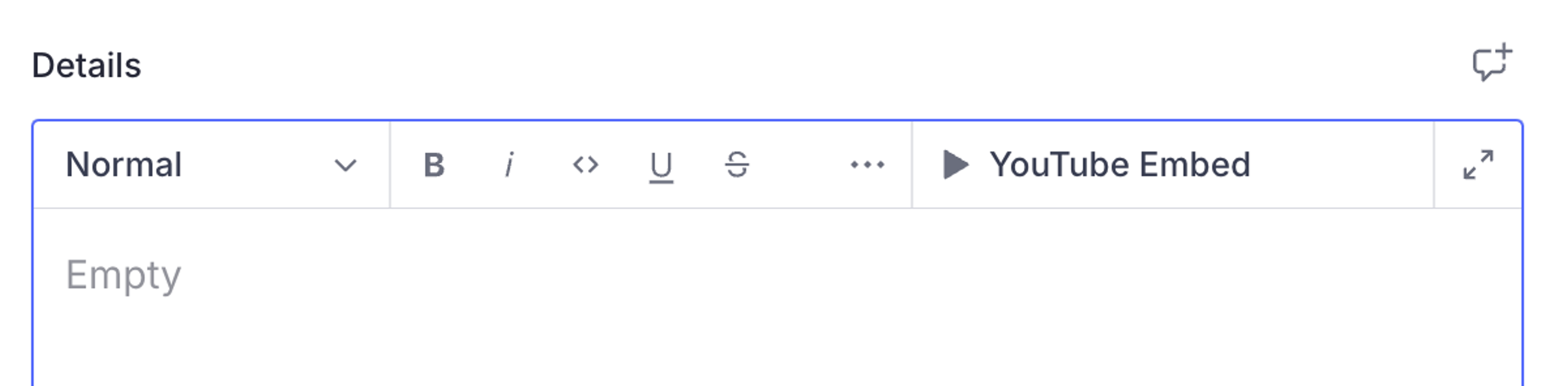 The Portable Text editor showing the YouTube Embed object