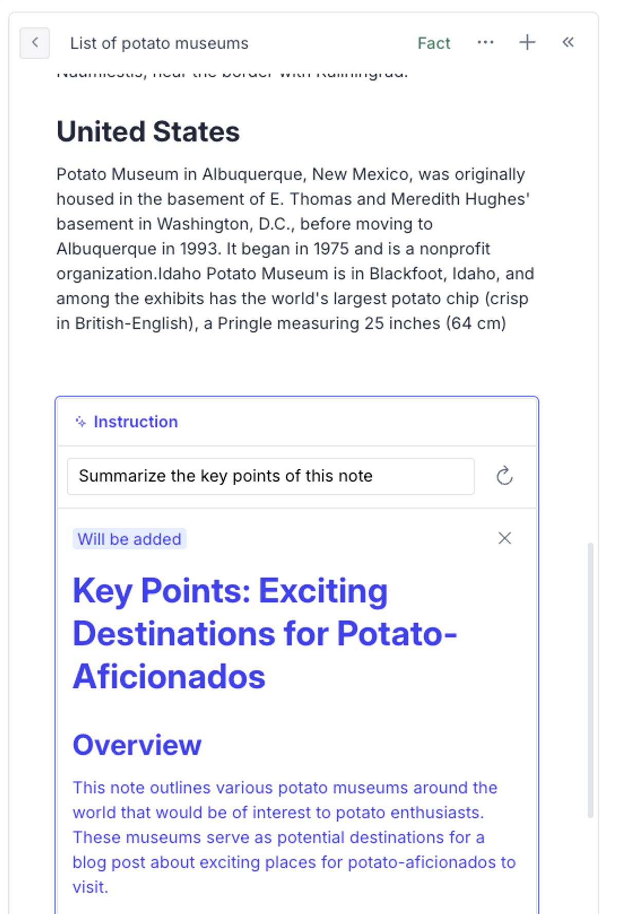 Shows an AI instruction inside a note