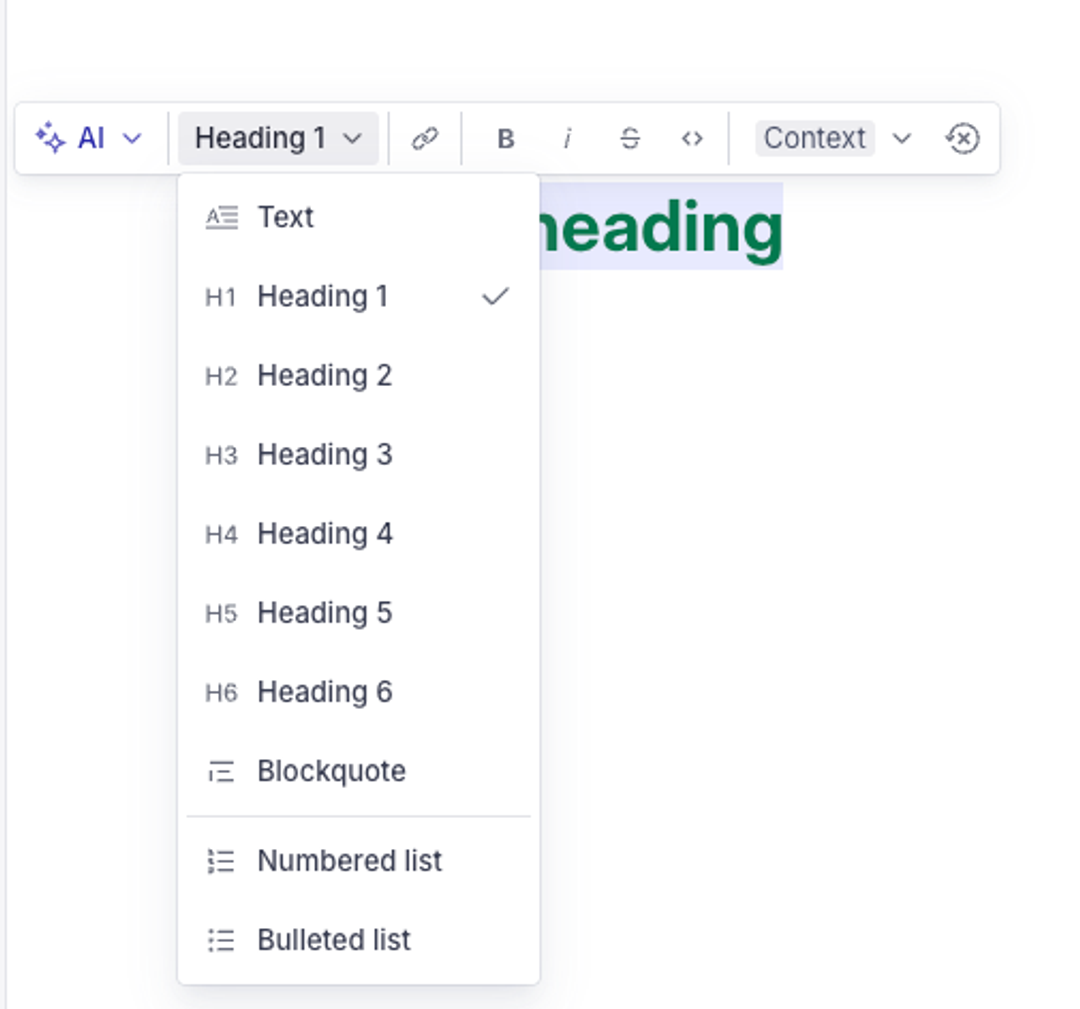 alt: screenshot of Canvas text toolbar with heading styles h1-h6 visible