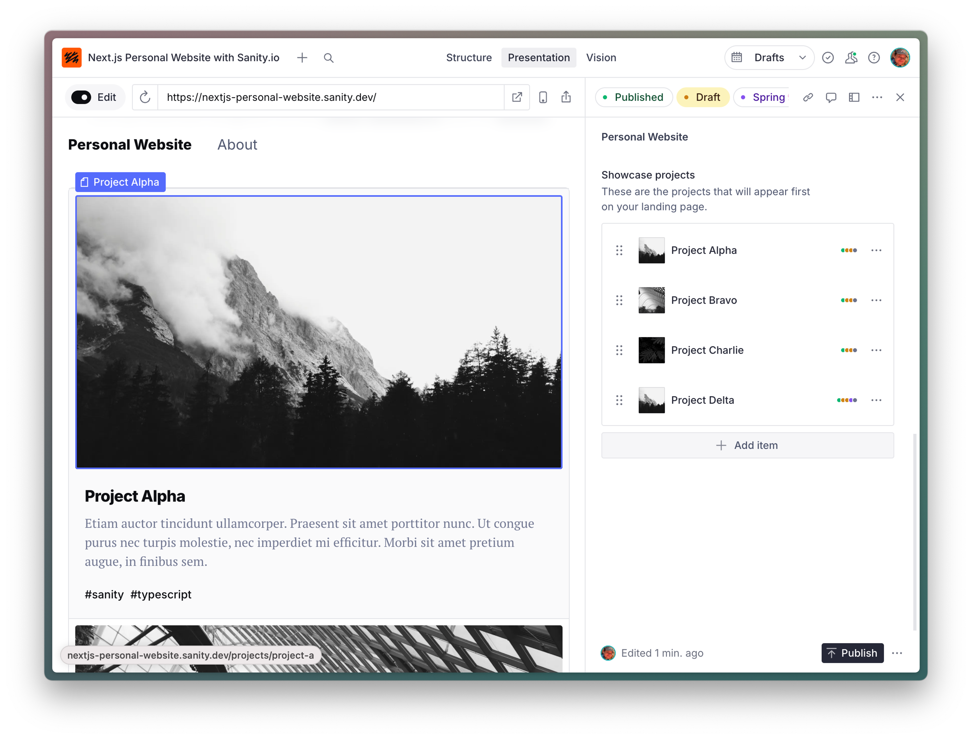 a screenshot of a personal website with the title project alpha