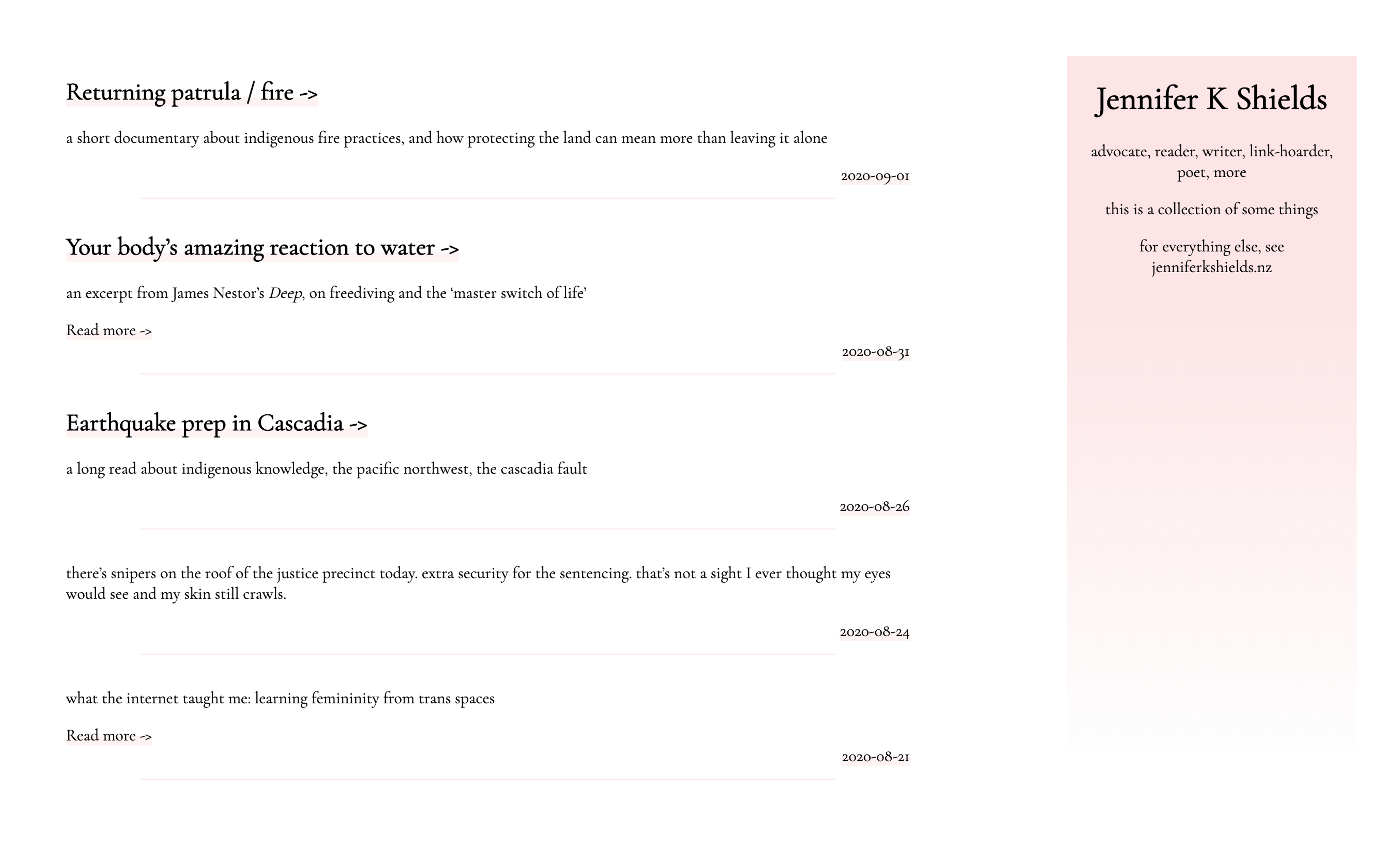 Screenshot showcasing Jennifer Shields' microblog