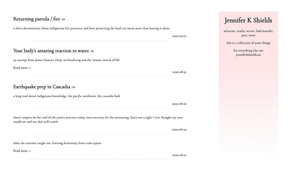 Screenshot showcasing Jennifer Shields' microblog