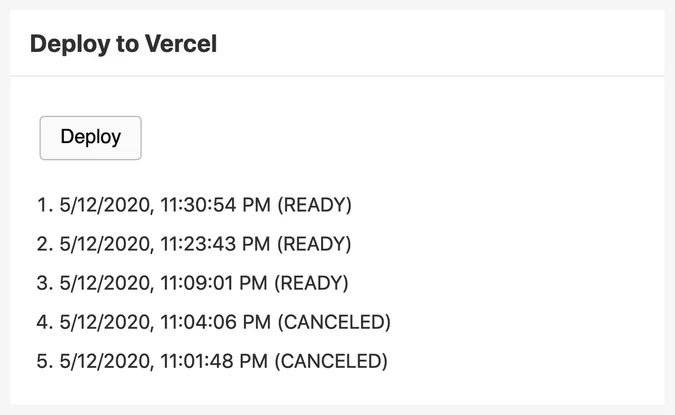 Trigger Vercel deployment widget Trigger Vercel deployment widget