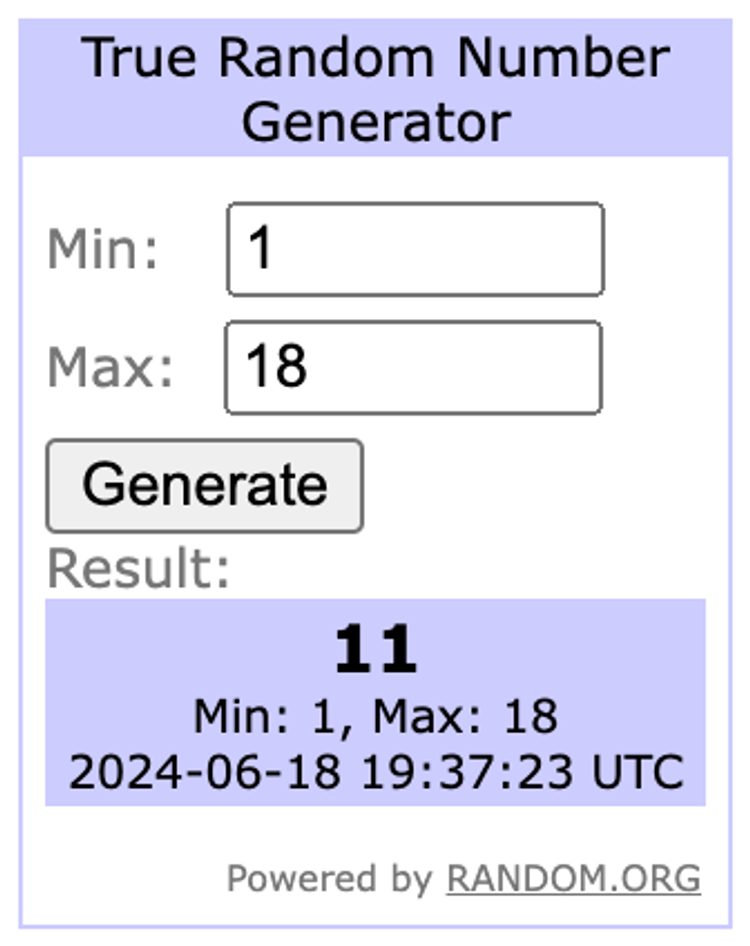 Random number generator showing 11