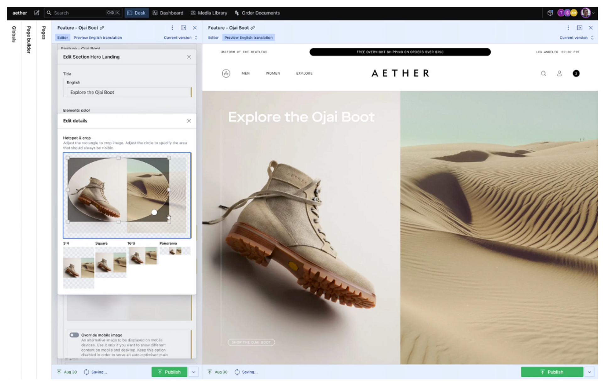 a screenshot of a website for aether shoes